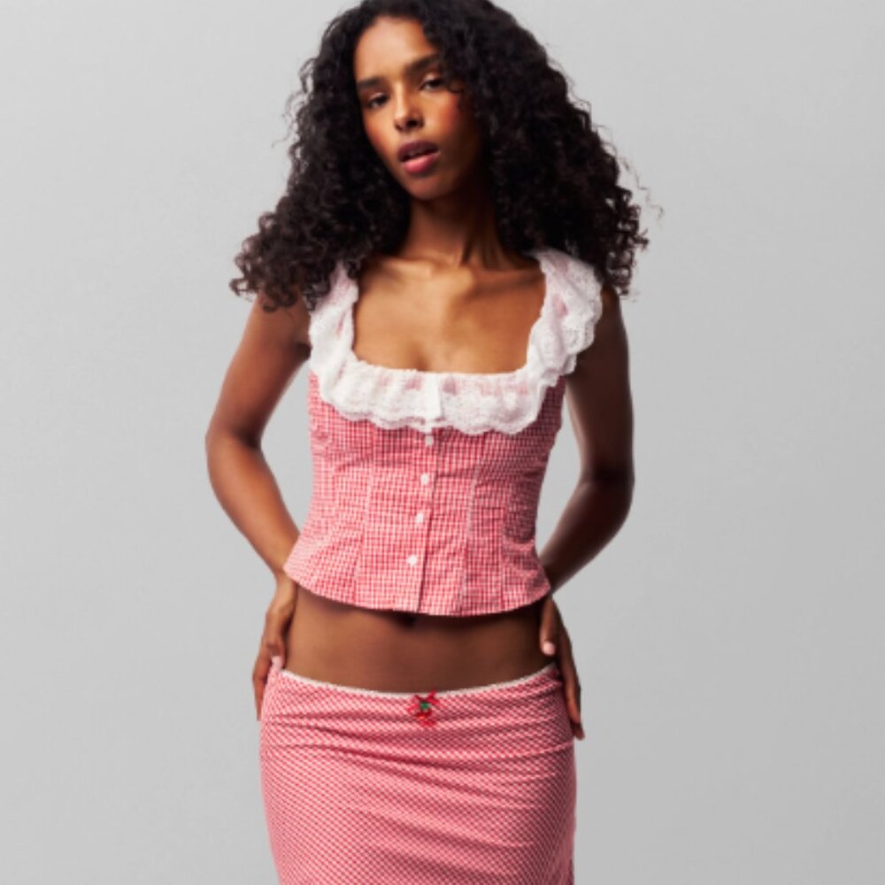 Danielle Guizio Paloma Top Red Gingham Poppy Size Small